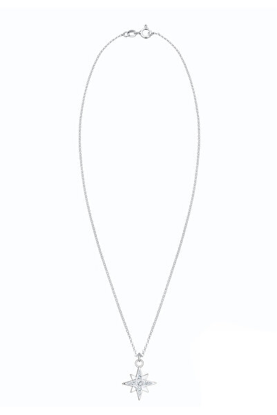 Nenalina Dámský náhrdelník s hvězdou, astro přívěskem, třpytivým spirituálem a krystaly ze sterlingového stříbra 925