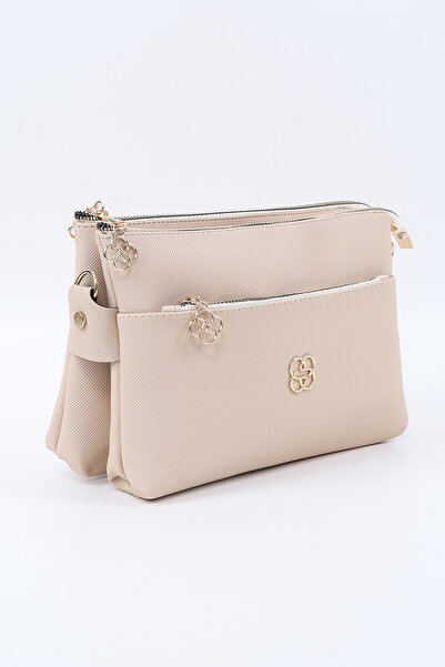 SHAKA Cream Shk226 Faux Leather, Zippered 3 Compartment Hand, Arm and Shoulder Bag