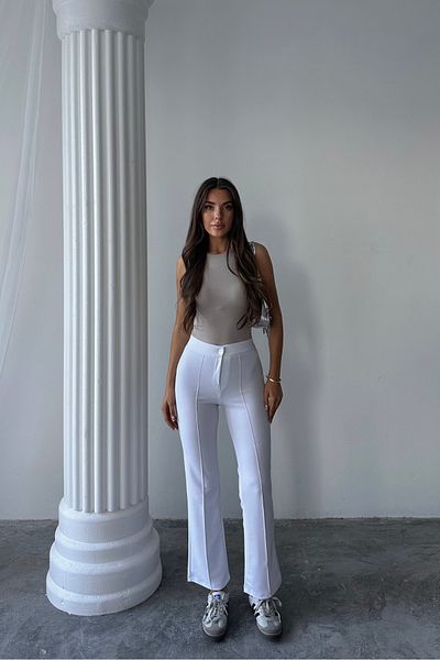 macharel jeans Γυναικείο λευκό ψηλόμεσο παντελόνι Palazzo