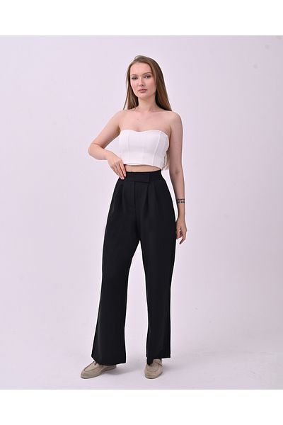 polle Black High Waist Velcro Women's Palazzo Trousers