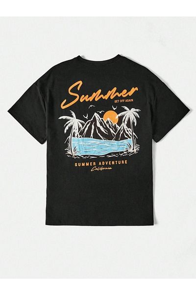 VBSVİBES Unisex Black Oversize Summer Printed Knitted T-shirt