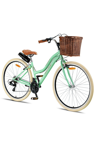 Trendbisiklet Retro Classic 28 Jant Bisiklet, Shimano 21 Vites, Hasır Sepetli Vintage Şehir Bisikleti, Krem Lastik