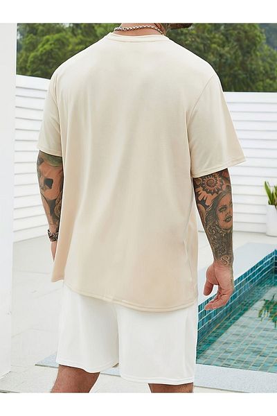 Sweetline Μπλουζάκι Boston Printed Single Jersey Beige T-Shirt - Oversize Crew Neck T-Shirt