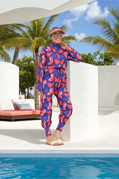 NS Tasarım Tesettür Mayo Kalp Desen Tasarım Tesettür Paraşüt Kumaş Tulum Mayo