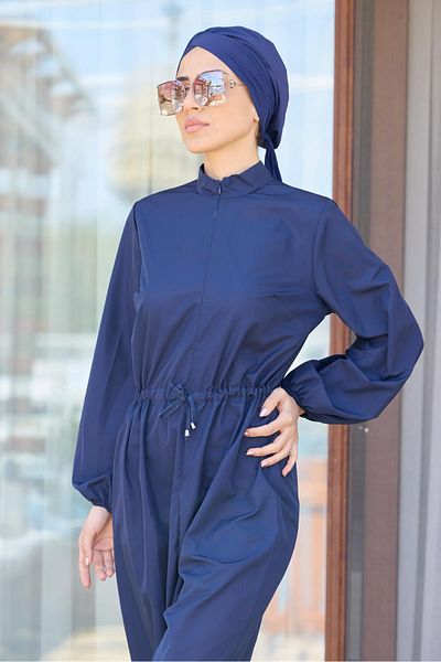 NS TASARIM MAYO Black Design Hijab Parachute Fabric Jumpsuit Swimsuit