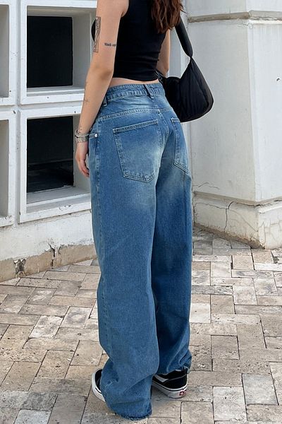 EDVESS Y2K Blue Washed Baggy Jean Bol Leg Pants
