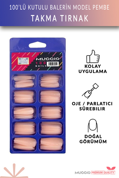 Muggio 100'lü Kutulu Balerin Protez Takma Tırnaklar Pembe