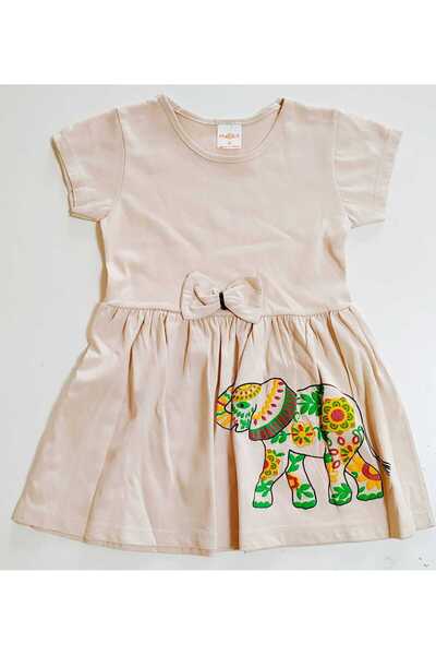 neocotton Κορίτσι - Ethnic Elephant εμπριμέ βαμβακερό χτενισμένο φόρεμα, κοντομάνικο