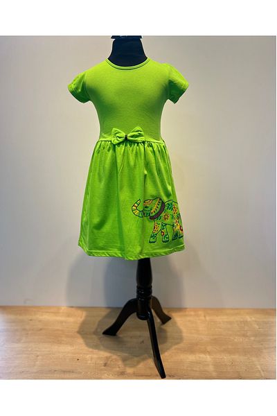 neocotton Fata - Rochie din bumbac pieptanat din bumbac imprimat elefant etnic, mânecă scurtă