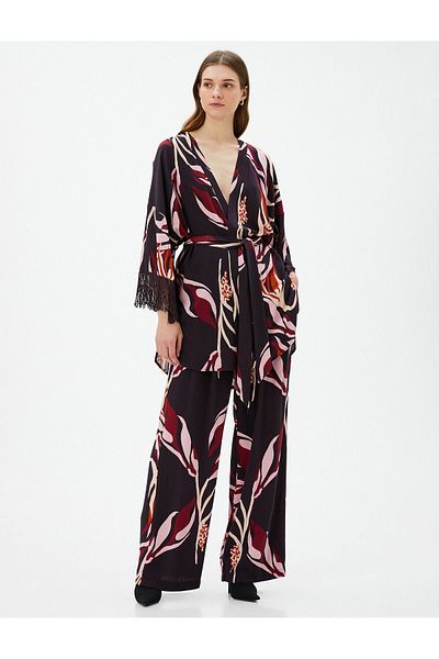 Koton Wide Leg Patterned Regular Waist Trousers