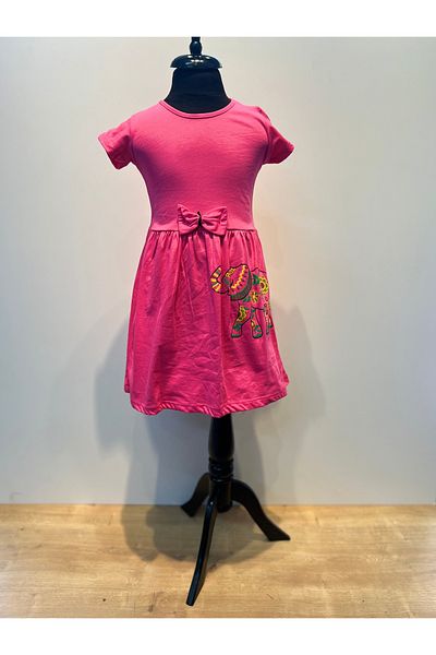 neocotton Fata - Rochie din Bumbac Pieptanat din Bumbac Imprimat Elefant Etnic, mânecă scurtă