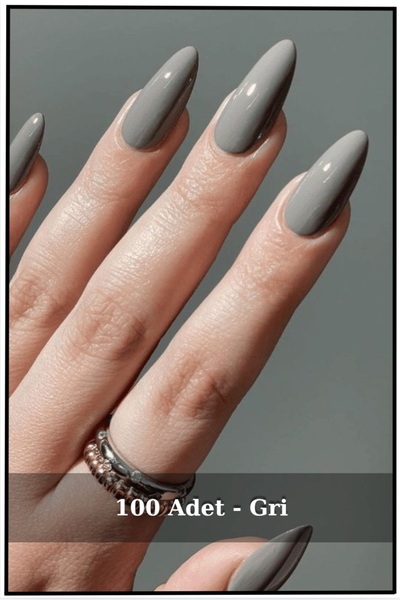 Sibelon Professionel Gri 100'lü Badem Takma Tırnak - Almond Nail