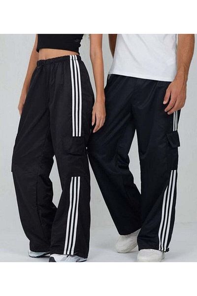 EDVESS Y2k Black Baggy Cargo Pants - Detailed Pocket Parachute Fabric New Trend