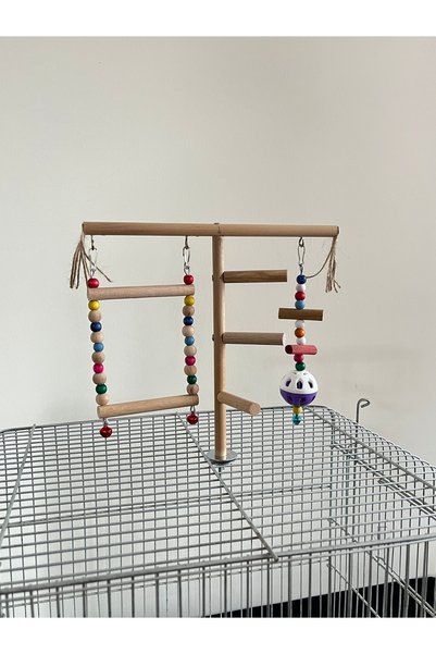 Paks Pet Wooden Bird Playground on Cage Top, Budgie with Name, Lovebird Play Set