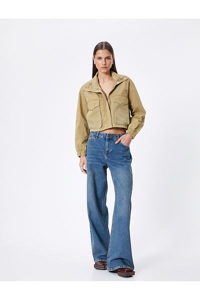 Koton Oversize Short Jacket with Flap Pocket Detail and Stand Collar