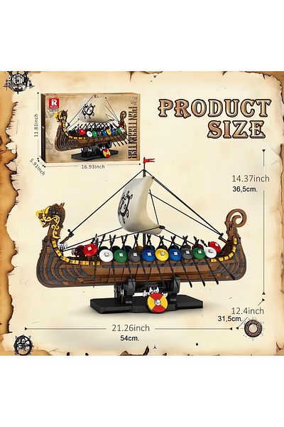 REOBRIX Viking Ship, Technical Block Building Kit (2547 Parts)