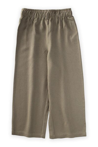 Cigit Ruffled Waist Loose Linen Trousers 2-7 Years Khaki Green
