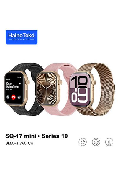 haino teko germany SQ-17 Mini Series 10 Smart Watch with AMOLED Display, 3 Pairs of Straps, and Wireless Charger