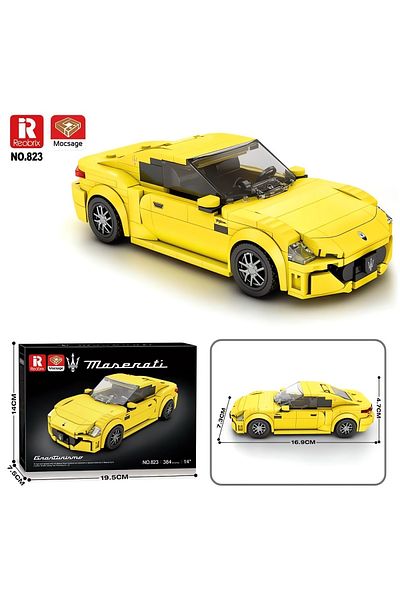 REOBRIX 1/24 Granturismo Maserati Yellow, Technical Block Building Kit (384 Pcs)