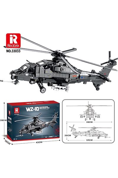 REOBRIX Wz-10 Helicopter, Technical Block Building Kit (1366 Parts)