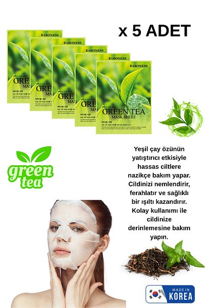 Baroness Green Tea Mask Sheet, 21 g - Sheet mask with green tea extract