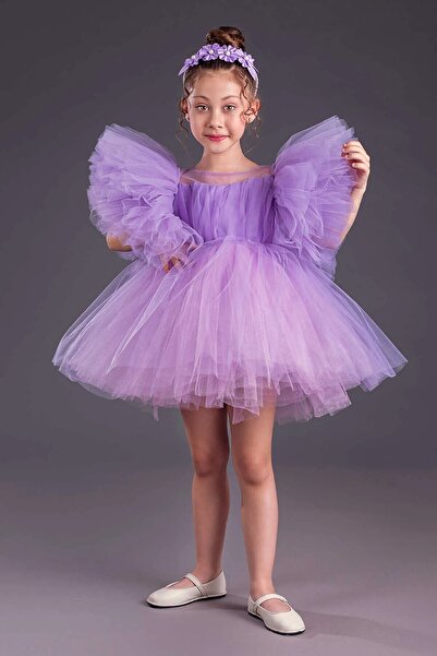 PefyBaby New York Kız Çocuk Lila Tütülü Abiye, Elbise, Düğün, Özel Gün, Balo, Mezuniyet