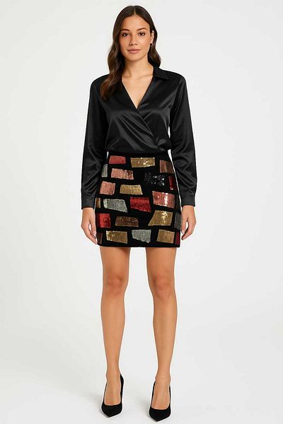 Cherry Lane Sequin Sequined Velvet Mini Skirt