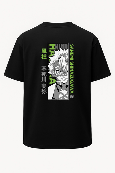 nirvoda تي شيرت كبير الحجم مطبوع للجنسين من Demon Slayer Sanemi Shinazugawa