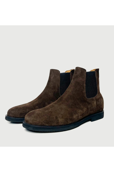 ELEVATION 7 Cm Boy Uzatan Gizli Topuklu Süet Chelsa Bot - Kahverengi Erkek Ayakkabı