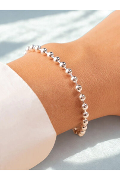 mefshop 925 Ayar Gümüş Unisex Top Zincir Bileklik Gümüş Erkek Bileklik