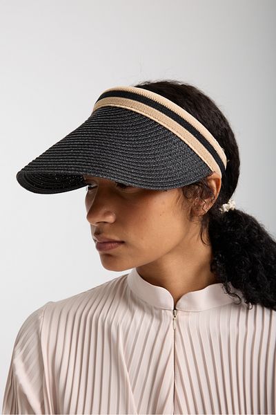 OX-RA Black Wide Brim Sunscreen Straw Visor Hat