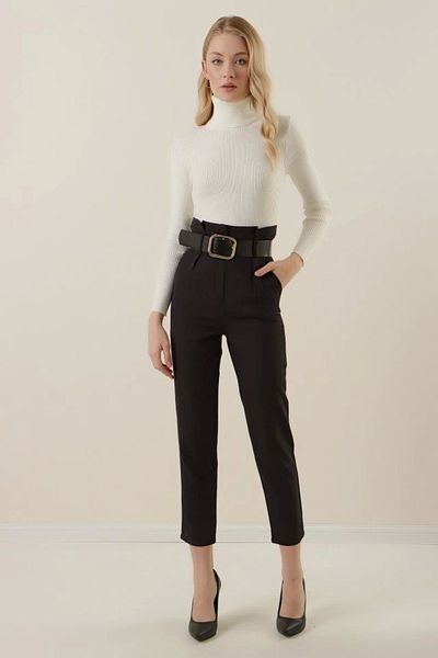 Silerra 6556 Belted Fabric Trousers - Black