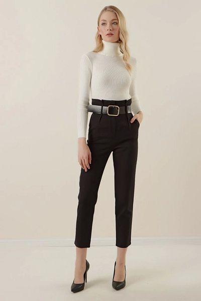 Silerra 6556 Belted Fabric Trousers - Black