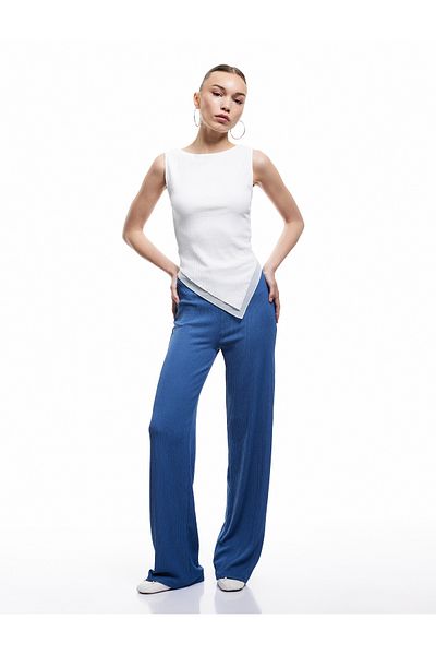 Koton Waist Lace-Up High Waist Wide Leg Wrap Comfortable Fit Pants