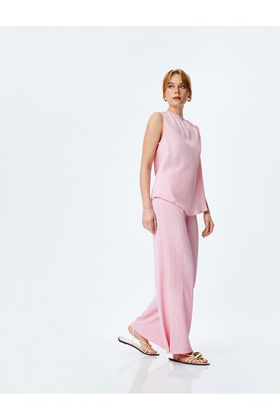 Koton Textured High Waist Comfortable Fit Wide Leg Pants