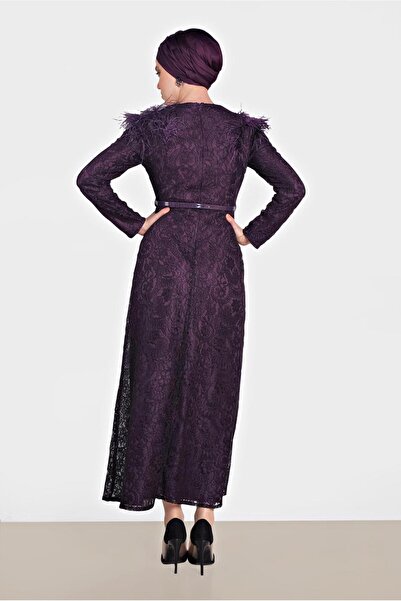 Alvina Lace Dress with Feather Shoulder 4464