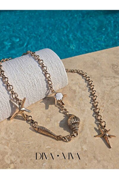 DivaViva ديفا فيفا - جولدن تايد - قلادة وحزام بسلسلة ذهبية مع تفاصيل نجم البح...