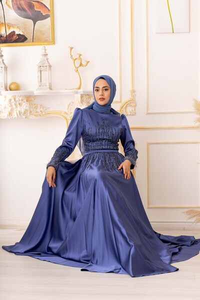 Modamartı YILDIZ ABİYE TÜY VE TAŞ DETAYLI SATEN TESETTÜR ABİYE