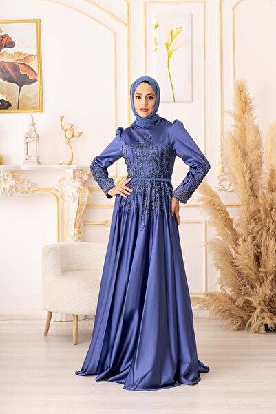 Modamartı YILDIZ ABİYE TÜY VE TAŞ DETAYLI SATEN TESETTÜR ABİYE