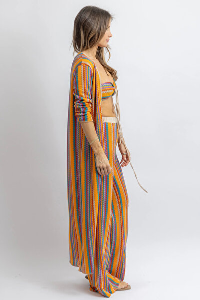 FASHION COCKTAIL 1970 Ler Нижче коліна Хвилястий візерунок Спереду зав'язується Еластичний пляжний богемський кімоно-кафтан