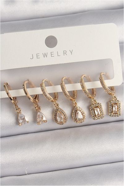 Clariss Brass Gold Color Dangle Zircon Stone Drop Model Women's Earring Set - Tj-Bkp10120