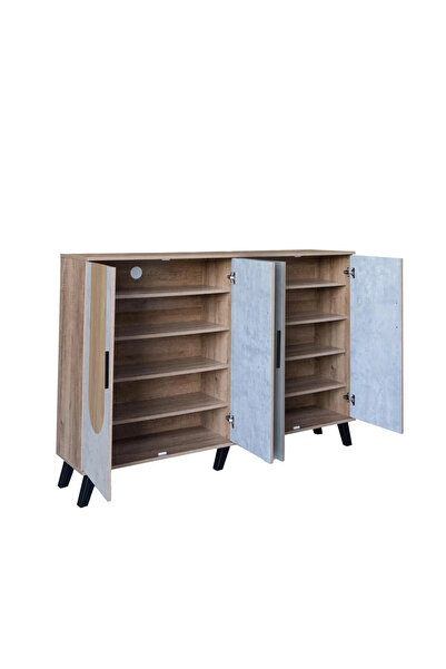 Generic Large Malaysian Wood Shoe Cabinet With 5 Levels And 4 Doors - Wooden With Gray