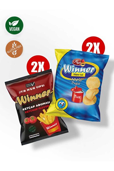 WINNER Vegan & Glutensiz Içerik Ketçap Ve Tuzlu Mısır ve Patates Cips 4 Adet ...
