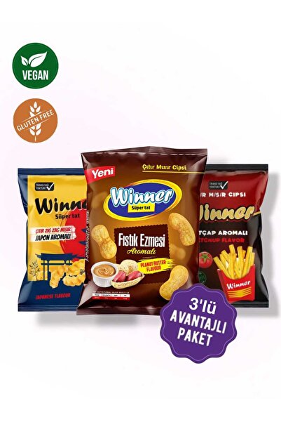 WINNER Vegan Ve Glutensiz Içerik Japon,Fıstık Ezmesi,Ketçap Aromalı Mısır Cips