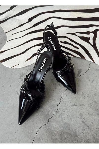 nope21shoess Stiletto din piele neagră pentru femei Crystal Moda