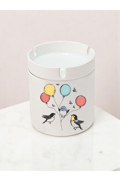 lili hediyelik Balloon Bird Printed 3-Piece Ceramic Ashtray Ash Tray