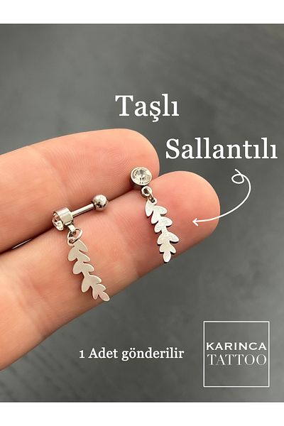Karınca Piercing Fashion Flat Tragus Helix Conch With Feather Dangle Rhinestones Forward Ear Piercing