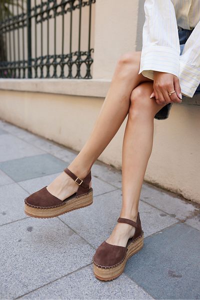 ANGELİNA JONES Beraldo Women's Brown Real Suet Espadrille Sole Sandals