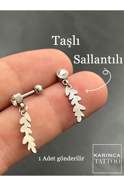 Karınca Piercing Fashion Flat Tragus Helix Conch With Feather Dangle Rhinestones Forward Ear Piercing