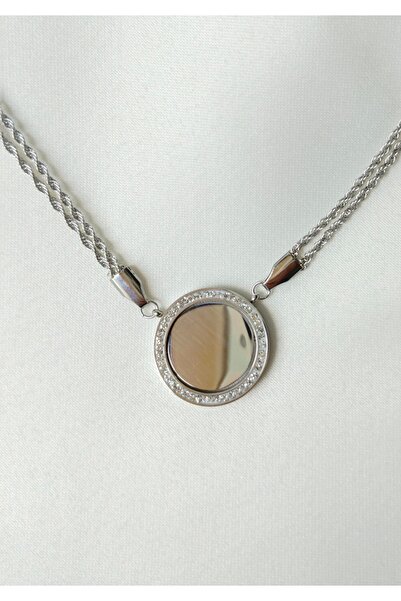 EFEMSİ Ayna Detaylı Gümüş Rengi Kadın Kolye